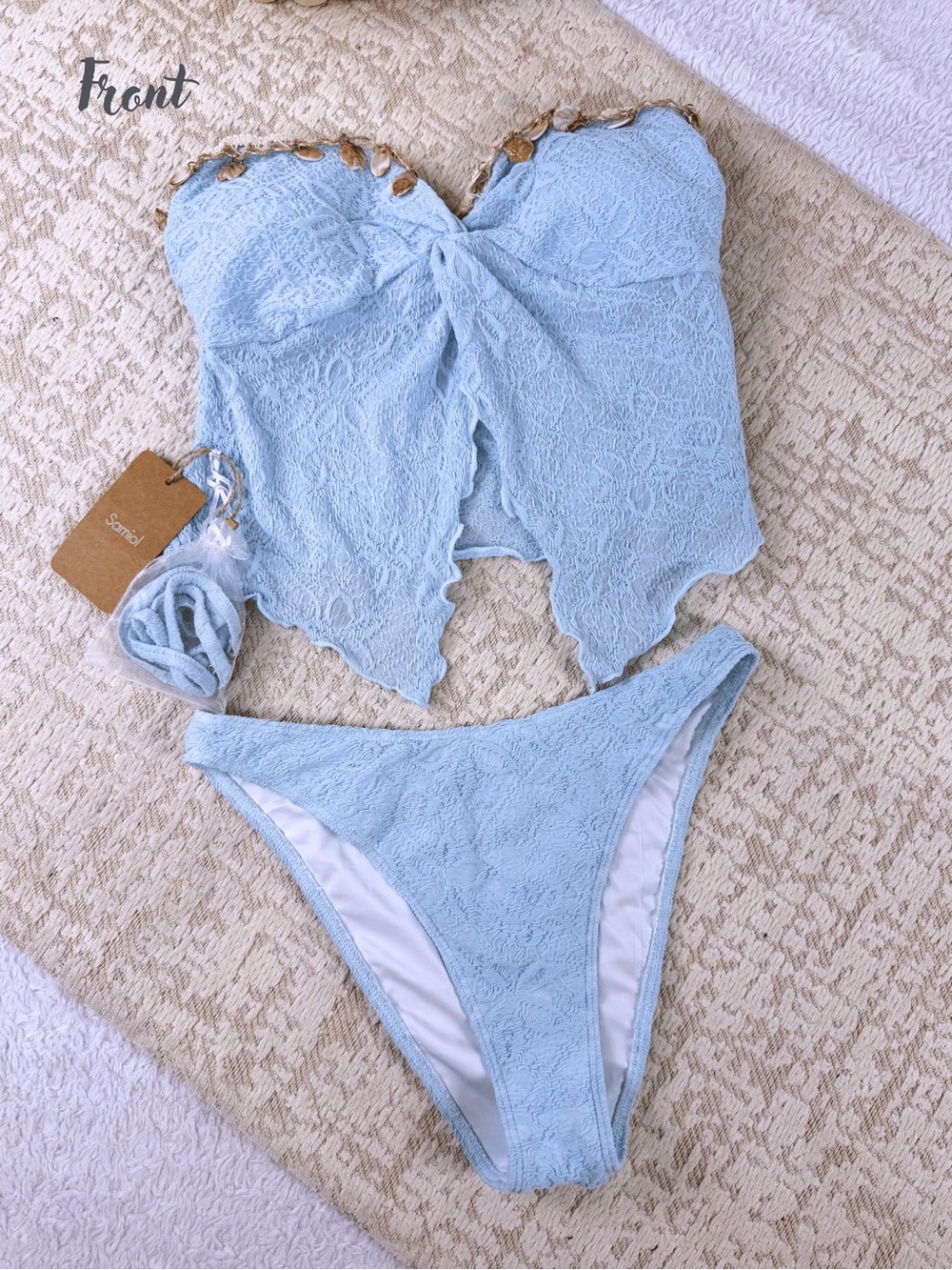 Strapless Lace Bikini Set in Light Blue